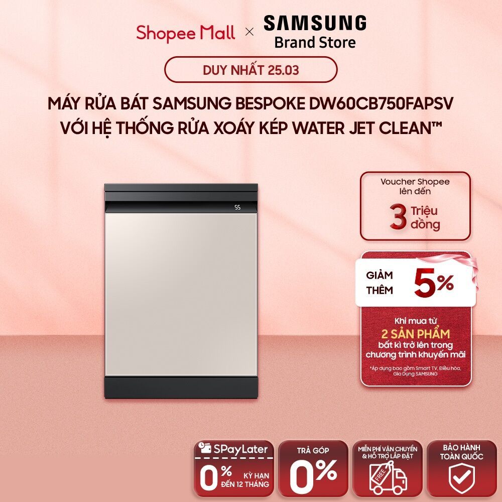 [MIỄN PHÍ VẬN CHUYỂN] Máy rửa bát Samsung Bespoke DW60CB750FAPSV với hệ thống rửa xoáy kép Water Jet Clean™