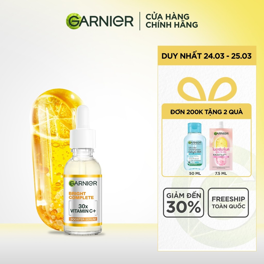 Dưỡng chất ban ngày bảo vệ & dưỡng sáng da [Vitamin C + Niacinamide] Garnier Bright Complete Booster Serum 30ml