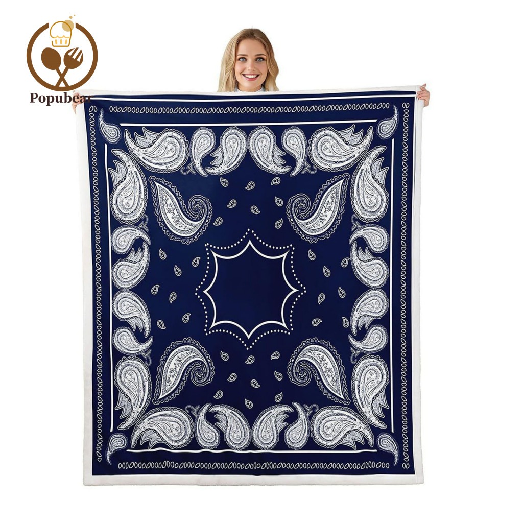 Popubear Ném Chăn Cho Sofa Phong Cách Bohemian Ném Retro Paisley Họa Tiết Flannel Ném Chăn – Chăn Mề