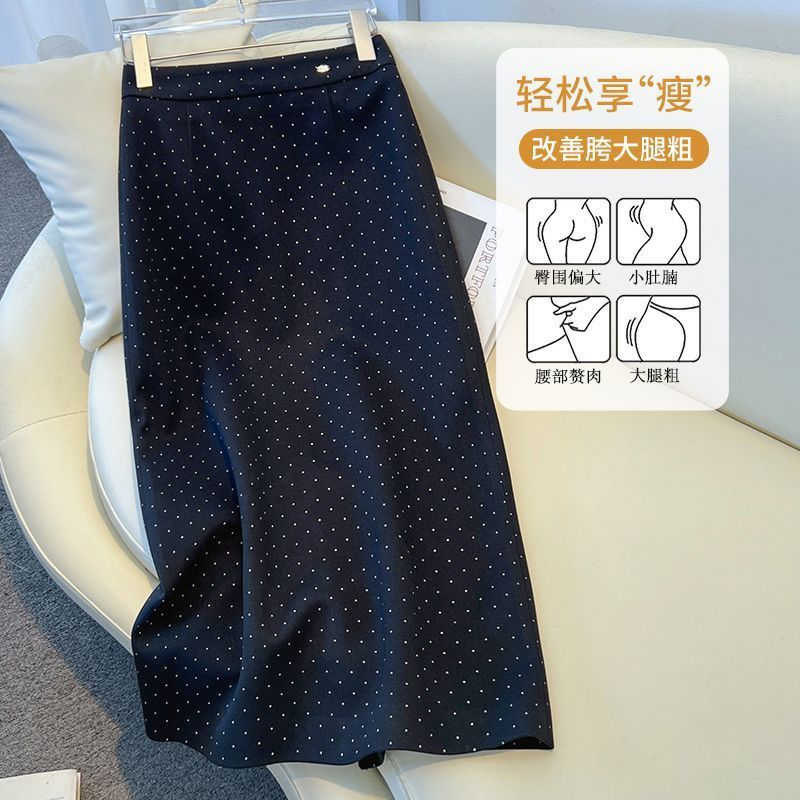 K0TS Long skirt with polka dots, gray women's pencil skirt, autumn and winter midi skirt, new women'