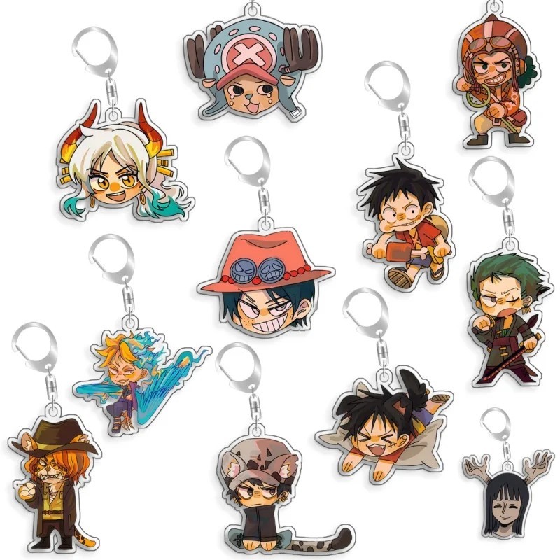 Móc khóa One Piece anime mica acrylic chibi Luffy Zoro Yamato Law Robin Ace trang trí balo túi xách 