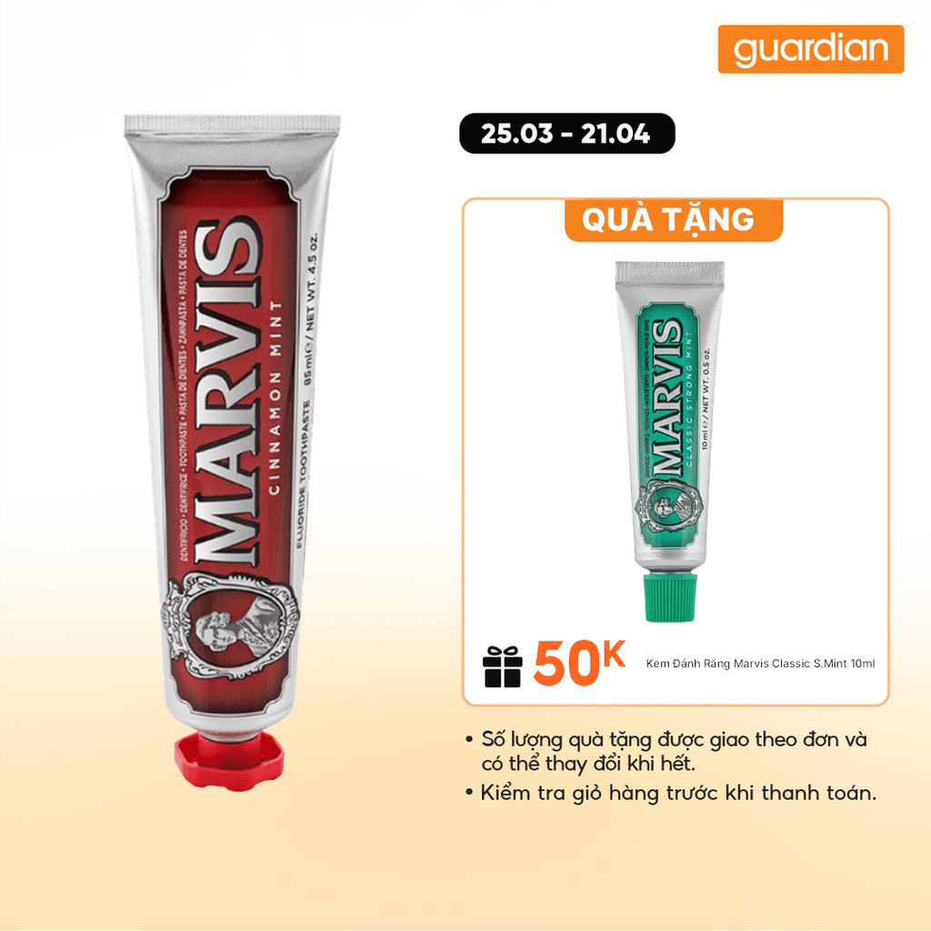 Kem Đánh Răng Cải Thiện Mùi Hương Khoang Miệng Với Chiết Xuất Quế Marvis Cinnamon Mint 85ml | Guardi