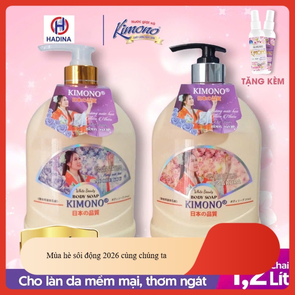 SỮA TẮM KIMONO 1,2L–HƯƠNG SAKURA & ADOREYOU–LÀM SẠCH, DƯỠNG ẨM, MANG LẠI LÀN DA MỀM MẠI VÀ THƠM MÁT