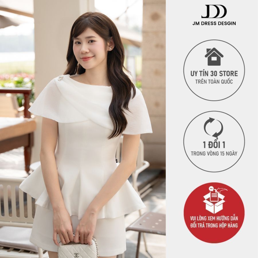 Áo Kiểu Cổ Ngang Đuôi Cá, Cape Xếp Ly 2T05.2601. Áo Peplum Nữ Thanh Lịch Công Sở Dự Tiệc Thiết Kế Bở