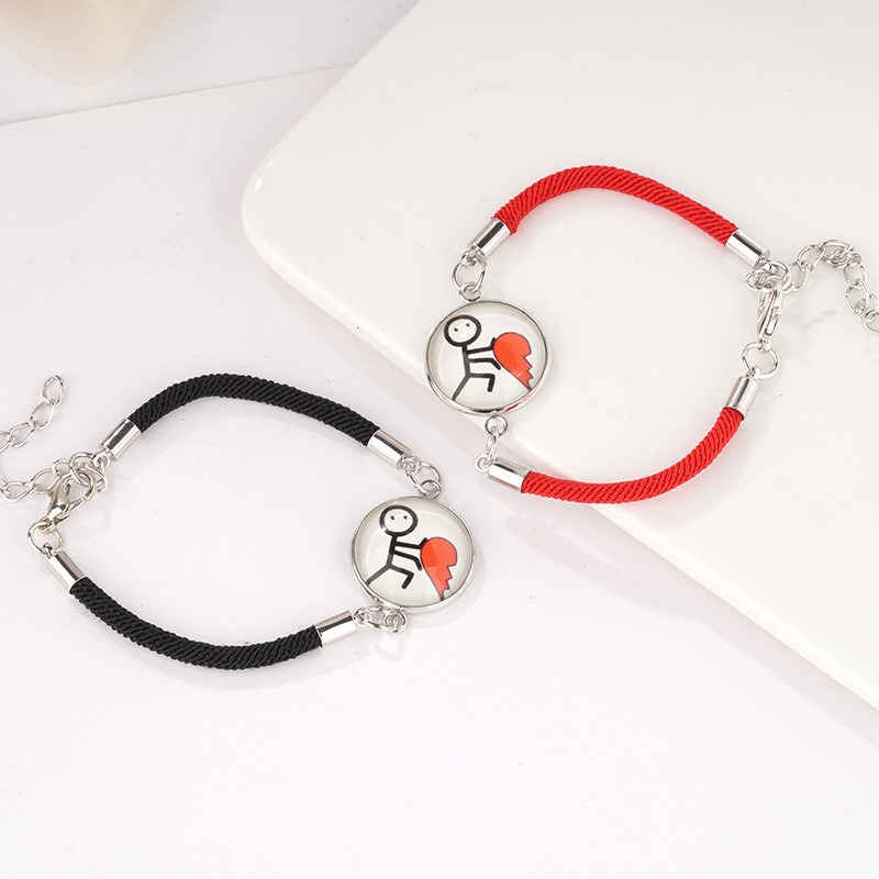 Fashionable Sun and Moon Lover Stainless Steel Time Gemstone Woven Bracelet Valentine's Day Couple B