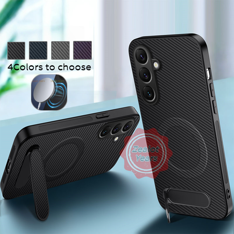 Ốp Lưng Cho Samsung Galaxy A57 A57 5G Ốp Điện Thoại Kết Cấu Sợi Carbon Từ Giá Đỡ Bao