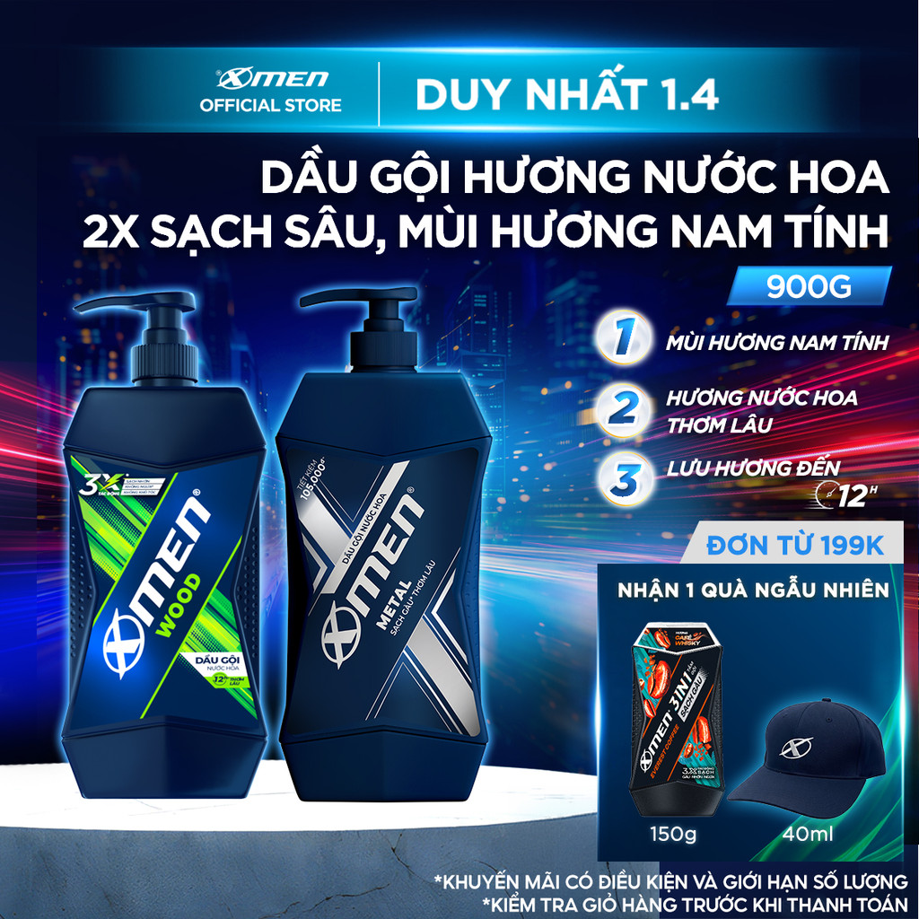 [Dung Tích Lớn] Dầu Gội Nam Xmen 900g Wood/Fire/Metal - Dung Tích Lớn, Mùi Hương Nam Tính 2X Sạch Sâ