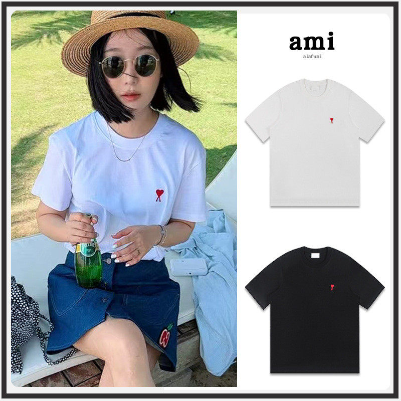 LN11 AM* Short-sleeved casual sports shirt with small heart embroidery, loose fit, pure cotton T Sho