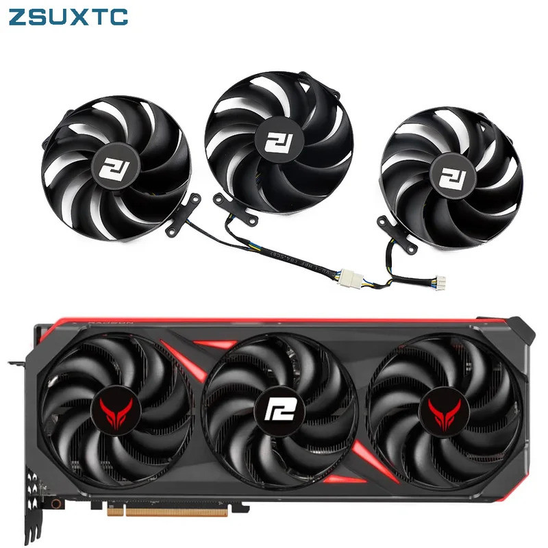HL T129215Quạt BU RX7700XT 7800XT Cho PowerColor Radeon RX 7700 7800 XT 12GB Quỷ Đỏ OC Card Đồ Họa T