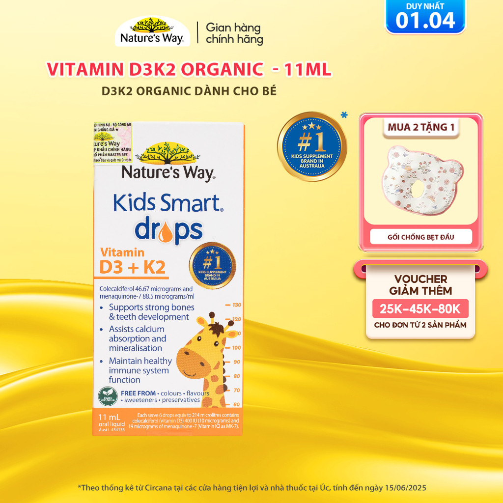 Vitamin D3k2 Organic Nature's Way, D3K2 Cho Trẻ Sơ Sinh Với Thành Phần Hoa Hướng Dương Organic Hộp 1