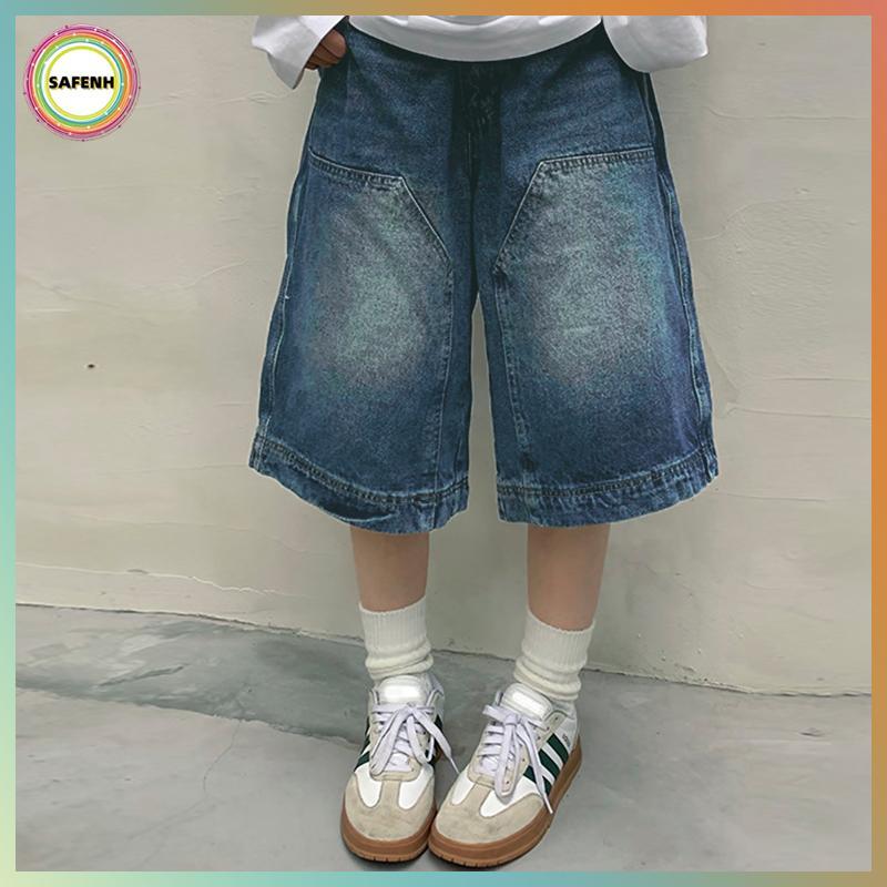 Quần short Jean Baggy Vintage SAFENH Y2K - Quần Capri ống rộng - Quần Jorts quá khổ VN