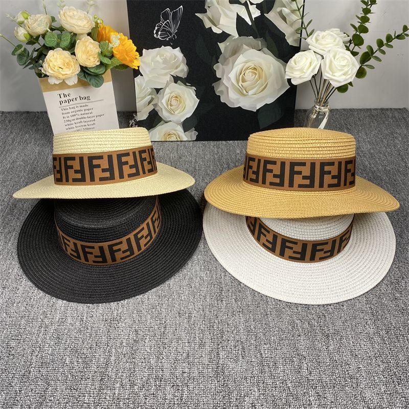 FENDI1987 Mũ rơm phẳng mới mùa hè Mũ lưỡi trai Anh