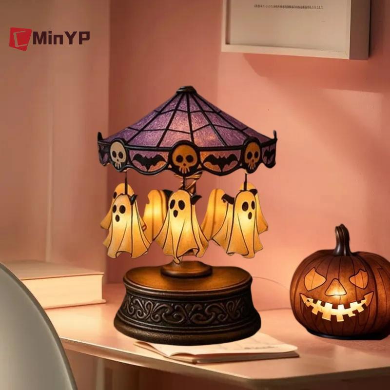 CMinYP Halloween Ghost Carousel Night Light Ghost Night Light Màu Glass Carousel Night Light cho mặt