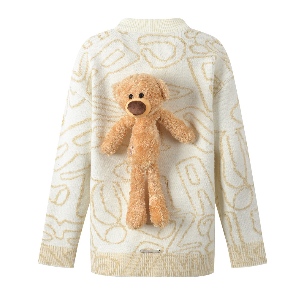 ABMV Sand*** 2024Autumn and Winter New Design Sense Letter Jacquard Back Doll Bear Double Collar Swe