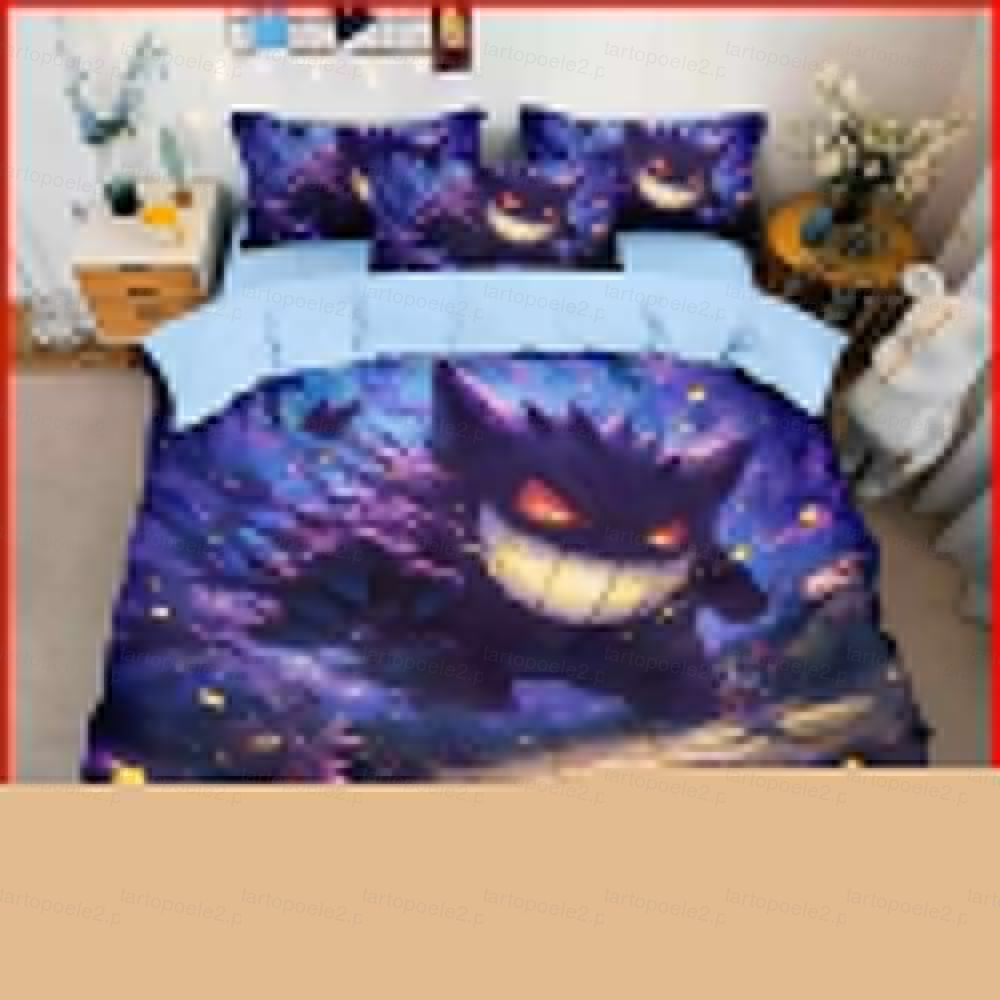 ST2 Pokemon Gengar 3IN1 Ga trải giường Vỏ chăn gối Bộ chăn ga gối Phòng ngủ gia đình Bộ đồ Anime có 
