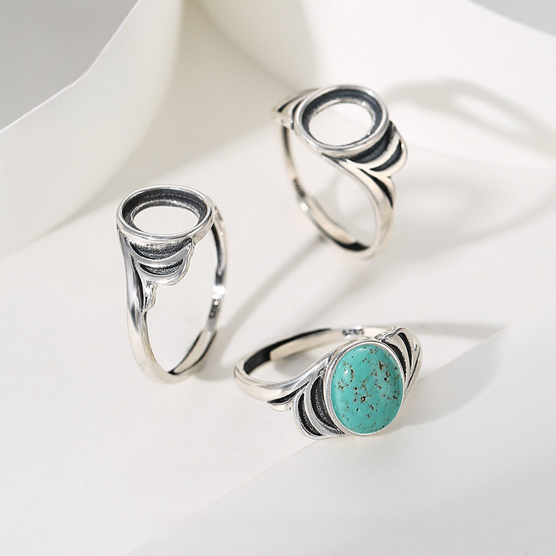 Sterling Silver 925 Thiết lập vòng DIY Silver Setting Inlay Amber Ring Setting Có thể điều chỉnh Uni