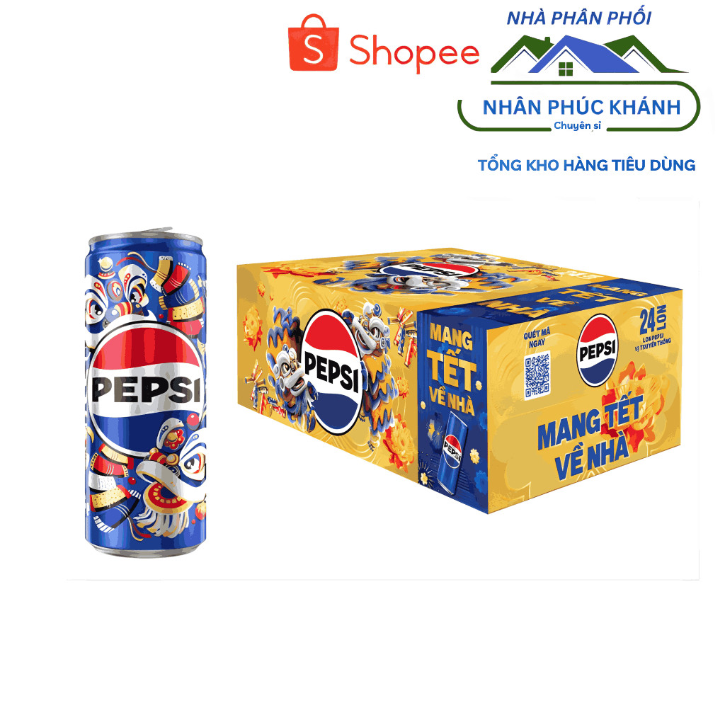 Nước ngọt Pepsi TẾT 320Ml (24 Lon)_ Thùng VỎ XANH TẾT DATE MỚI