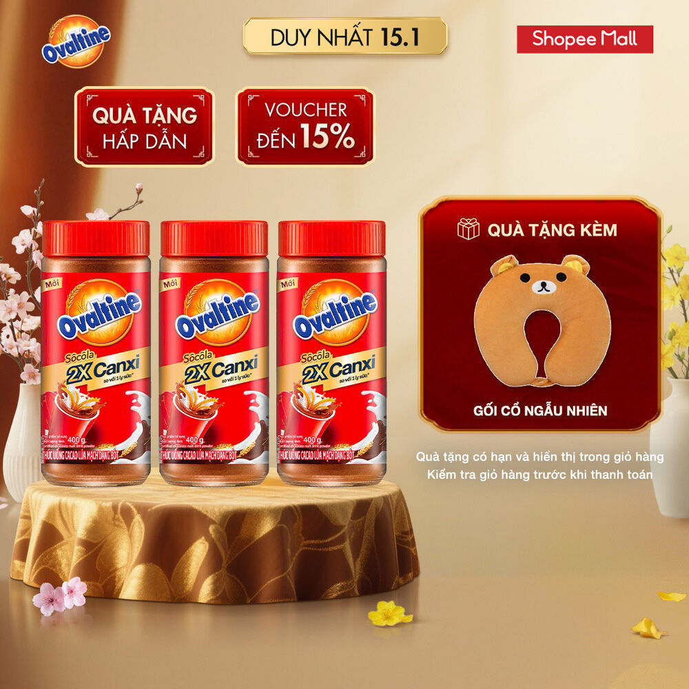 Combo 3 Hũ Thức Uống Cacao Lúa Mạch Dạng Bột Ovaltine 400G/hũ