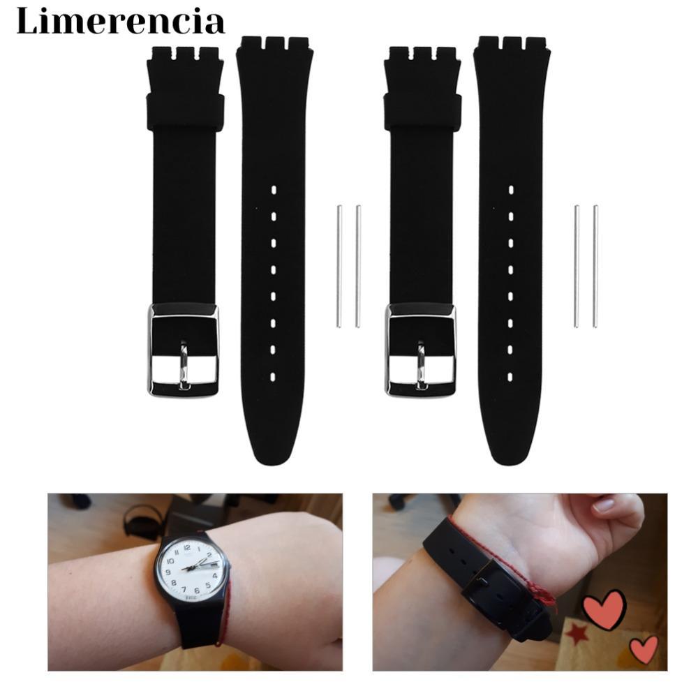 LIMERENCIA 2 Chiếc Cho Dây Đeo Đồng Hồ, Dây Đeo Đồng Hồ Silicon Đen, Dây Đồng Hồ Thay Thế 17 Mm / 19