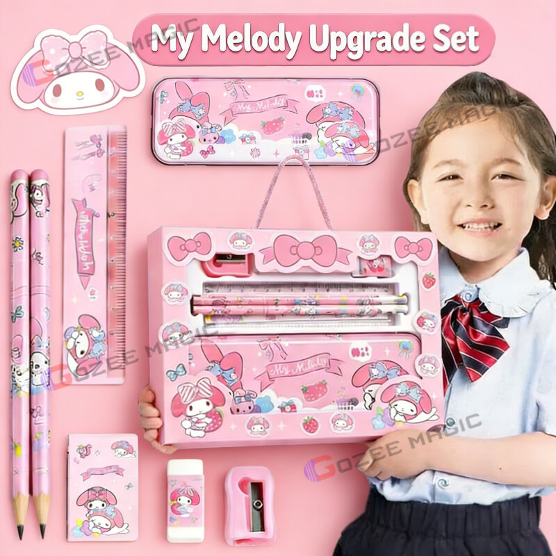 6 Chiếc My Melody Kuromi Cinnamoroll Bộ Văn Phòng Phẩm Có Hộp Đựng Bút Chì Tẩy Thước Cho Trẻ Em Học 