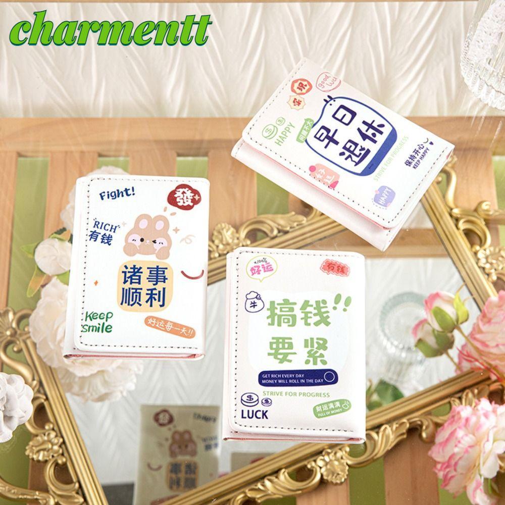 Ví gấp ngắn CHARMENTT, 1 khe cắm tiền giấy Da 3 lần Ví, Phim hoạt hình 1 bit ảnh 7 khe cắm thẻ Ví đự