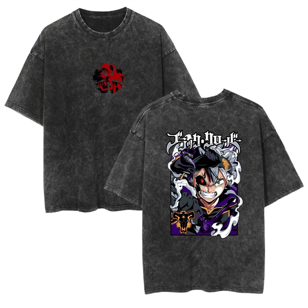 100% cotton đã giặt anime đen Black Clover áo thun nam nữ tay ngắn