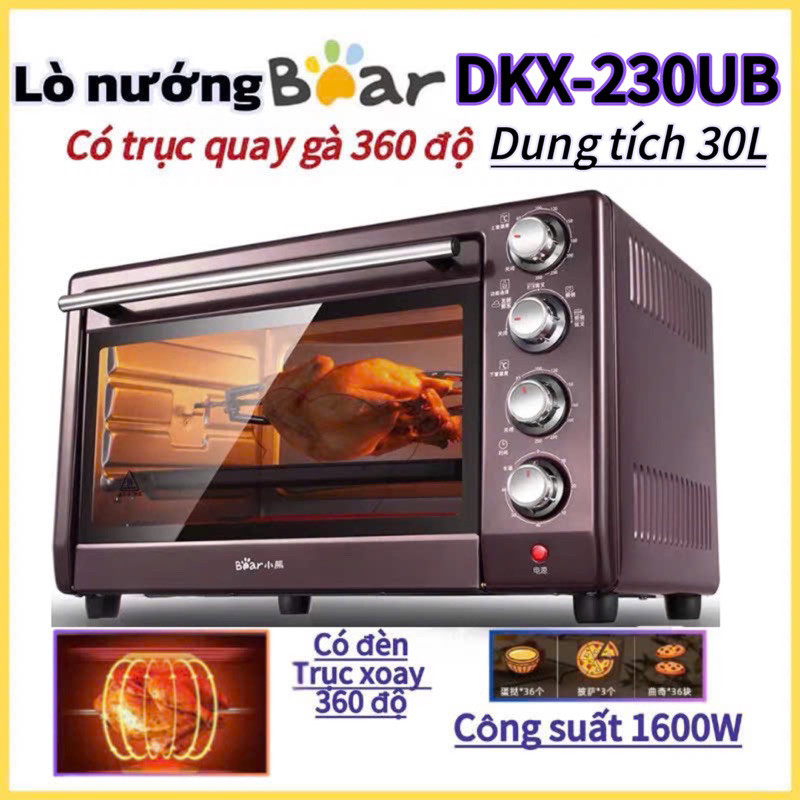 SALE Lò nướng điện Bear DKX-230UB dung tích 30L có trục quay gà công suất 1600W 4 núm xoay chỉnh độc lập BH 12 tháng