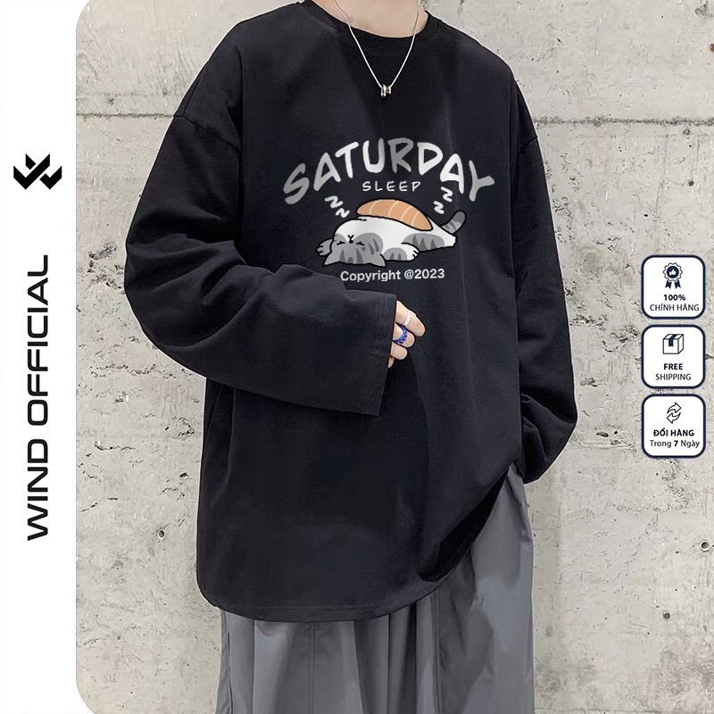 Áo Thun Tay Dài Unisex Wind Clothing Form Rộng SUSHI CAT nam nữ 100% cotton Phong Cách Oversize Nam