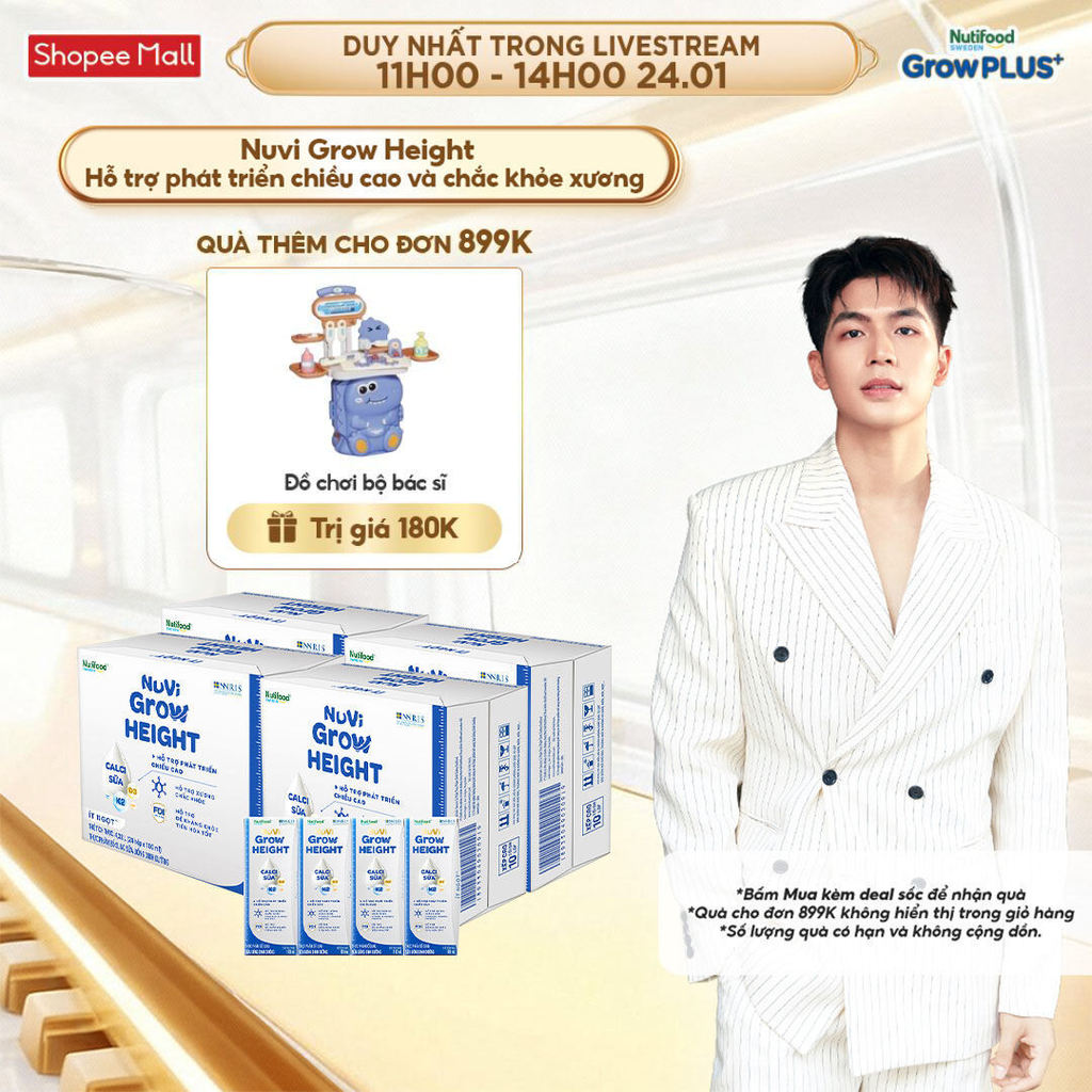 Combo 4 Thùng 24 hộp SBPS Nuvi Grow Height 1+ hỗ trợ phát triển chiều cao hộp 180ml