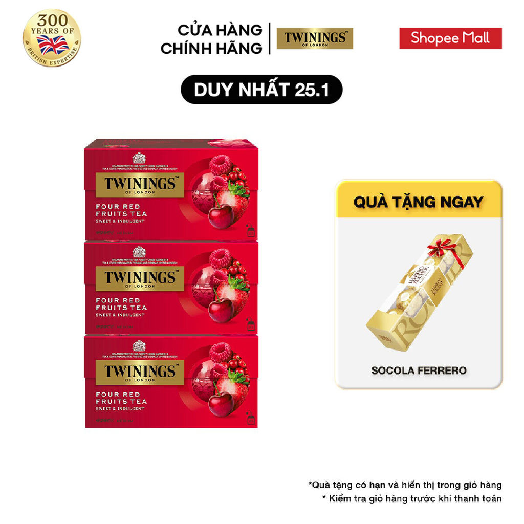 Combo 3 Trà Túi Lọc 4 Vị Twinings Four Red Fruits Tea - Hộp 25 Gói 2G