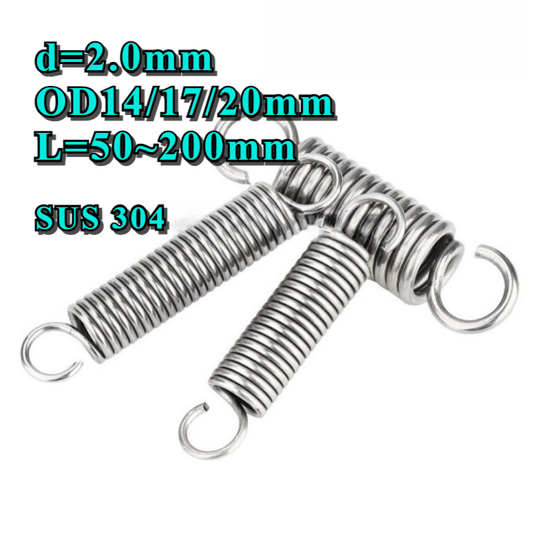 Lò xo căng thẳng inox 304 d = 2.0mm, OD14 / 17 / 20mm, L = 50 ~ 200mm lò xo căng thẳng có móc, áp dụ