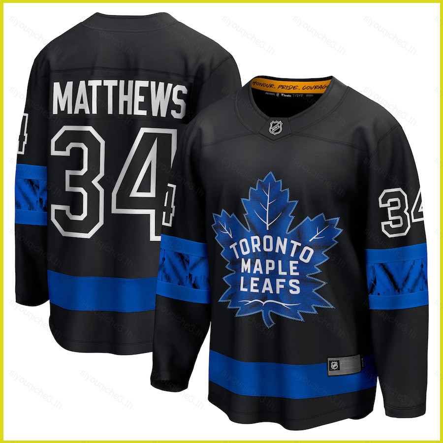 Sơ Mi Đấu Khúc Côn Cầu NHLToronto Maple Leafs Auston Matthew, Áo Thun Dài Tay Màu Đen, Size Lớn