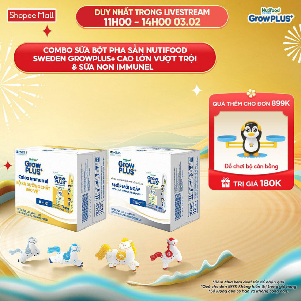 Combo Thùng 24 hộp SBPS GrowPLUS+ Cao lớn vượt trội hộp 110ml + Thùng 24 hộp SBPS GrowPLUS+ Sữa Non 