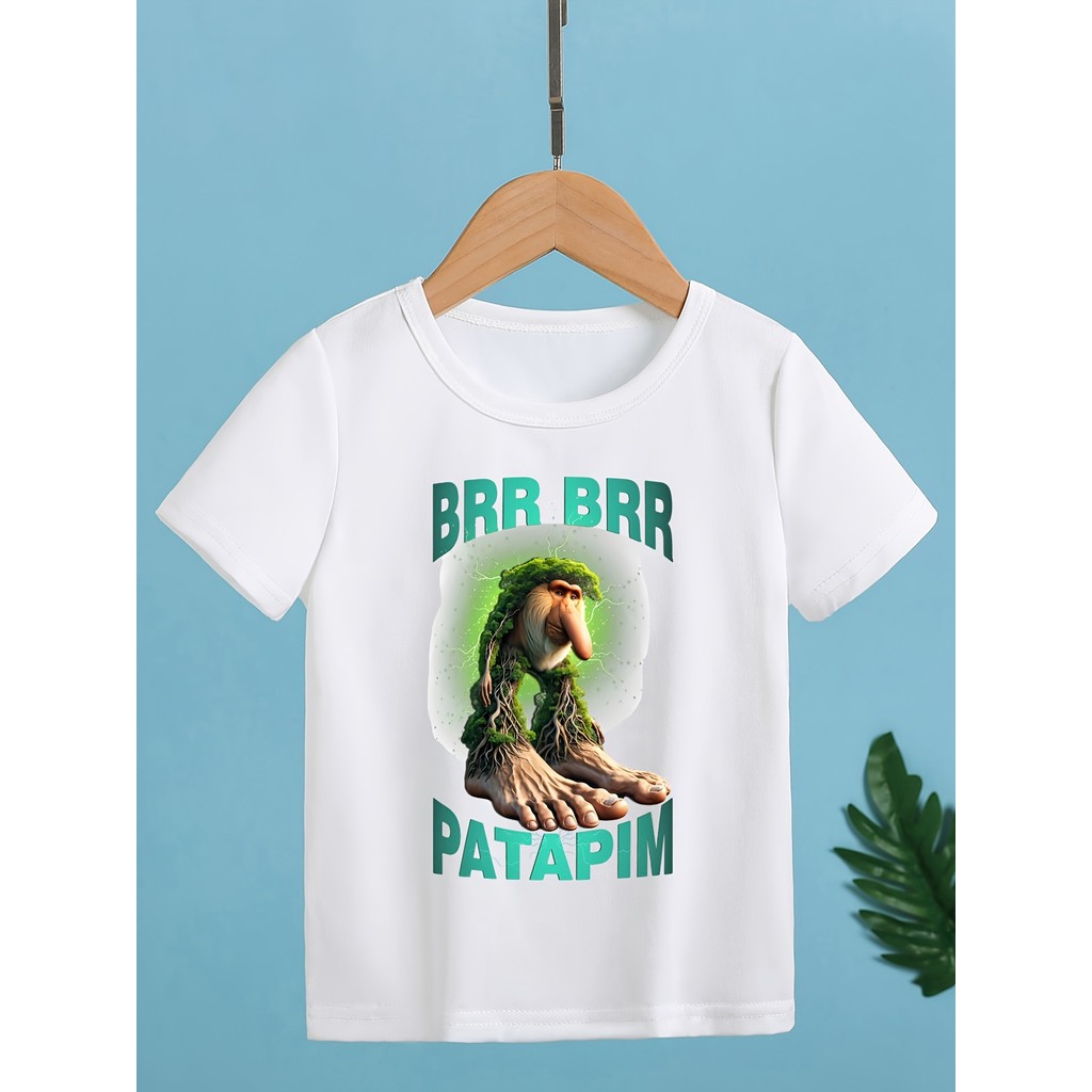 Áo thun trẻ em BRR PATAPIM Vintage - Áo thun họa tiết hoạt hình màu hồng mềm mại với thiết kế dấu ch