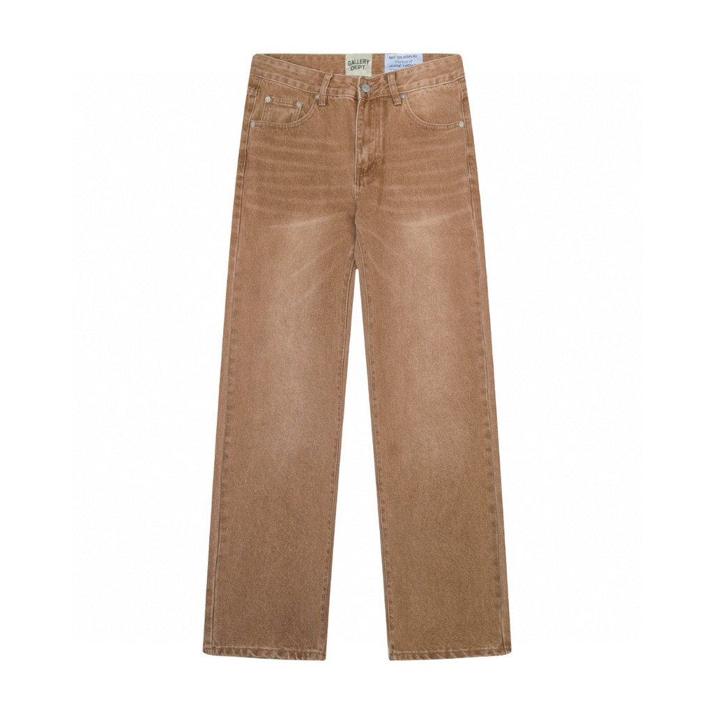 ZNJT Gallery Dept Basic brown washed slim straight-leg cuffed jeans, American high street casual pan
