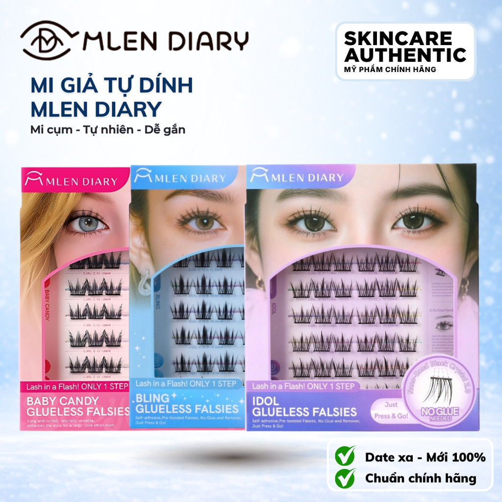 Mi Giả Tự Dính MLEN DIARY Không Cần Keo, Có Thể Tái Sử Dụng, Mẫu Bling, Baby Candy, Idol