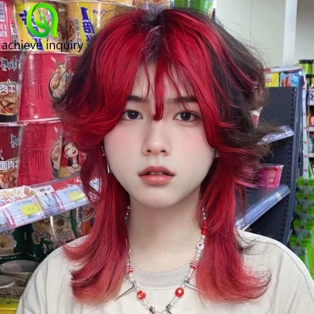 Tóc Giả Mullet Đuôi Sói Màu Đỏ, Chống Nhiệt Cho cosplay và Anime Style