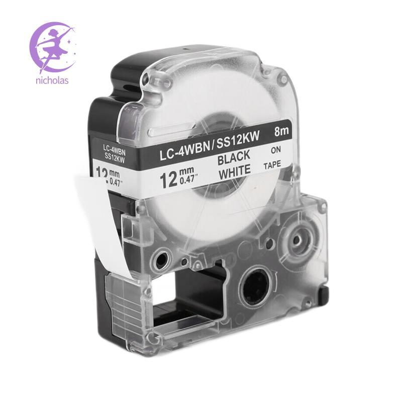 5 Gói Thay Thế -4WBN LC-4WBN9 (SS12KW) Băng Nhãn Cho LabelWorks LW300 LW400 LW500 LW700 Đen Trên Trắ