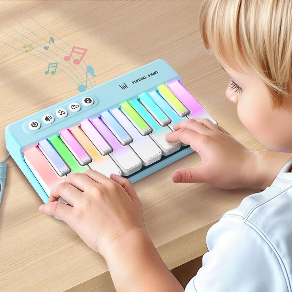 IPlay, iLearn Đồ chơi piano Mini dành cho trẻ em có đèn cầu vồng, Bàn phím đàn piano du lịch bỏ túi 