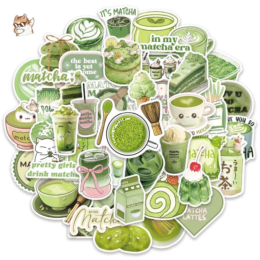 Set 10/20/50 cái sticker chống nước MATCHA LATTE BÁNH MATCHA ĐỒ UỐNG MATCHA dán bàn ghế tủ xe xe lap