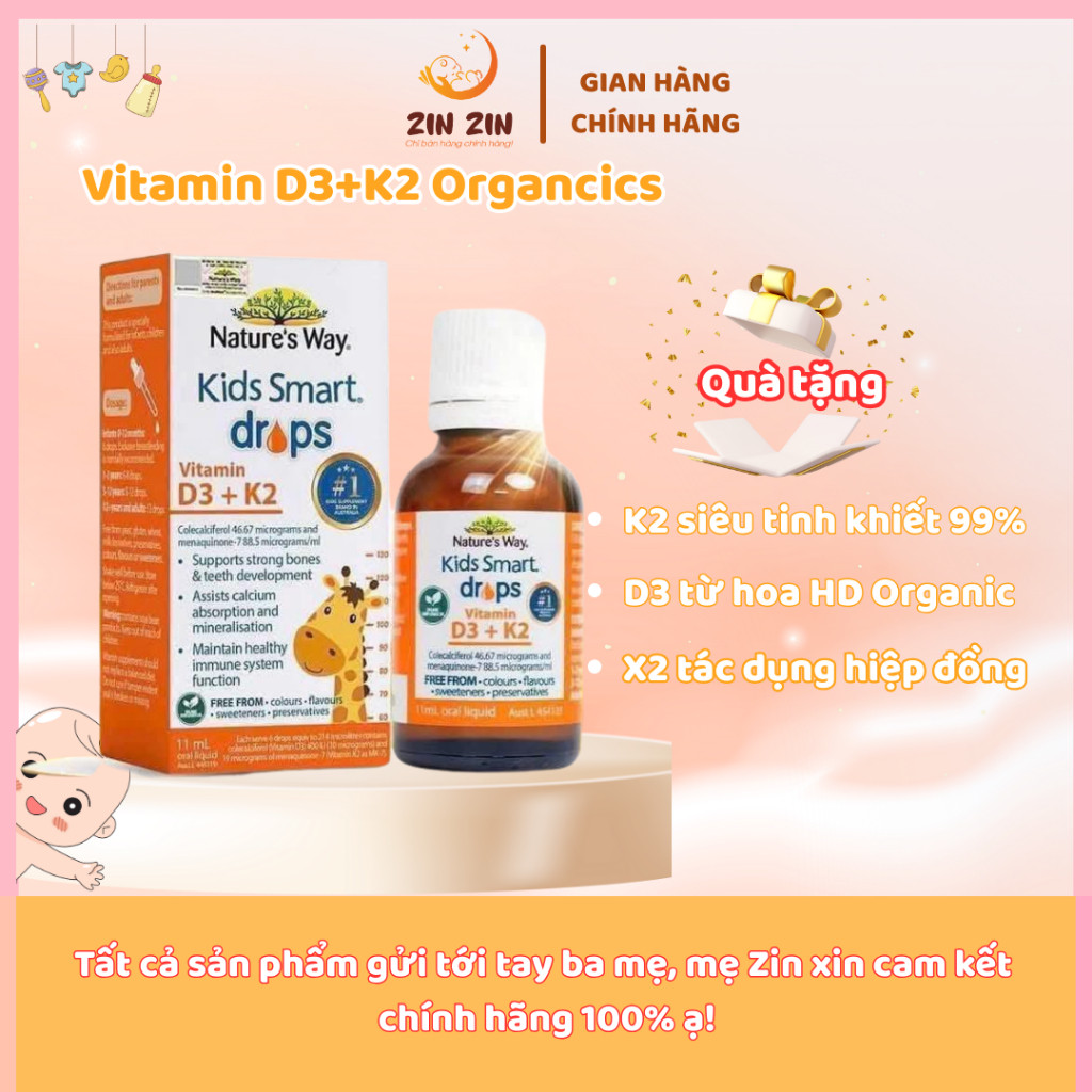Vitamin D3k2 Organic Nature's Way, D3K2 Cho Trẻ Sơ Sinh  Hoa Hướng Dương Organic Hộp 11ml