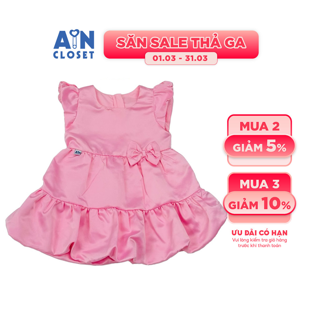 Đầm bé gái hoạ tiết Nơ Bí Hồng Tafta - AICDBGFPNKZD - AIN Closet