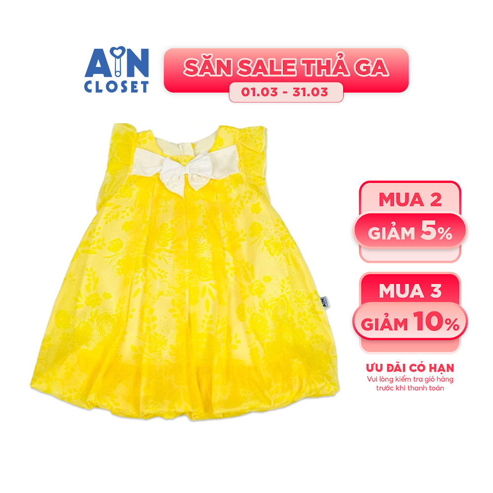 Đầm bé gái họa tiết hoa Catalina Vàng tơ - AICDBGMOZAPK - AIN Closet