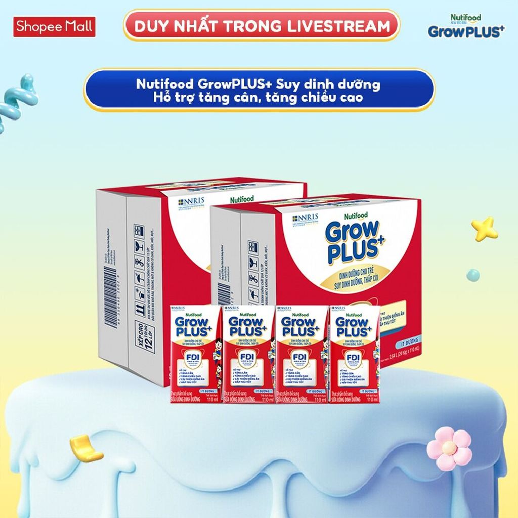 [LIVESTREAM KOL] Thùng SBPS Nutifood GrowPLUS+ ít đường Suy Dinh Dưỡng - Trên 1 Tuổi - (48 x 110ml) (Bao bì tùy lô hàng)