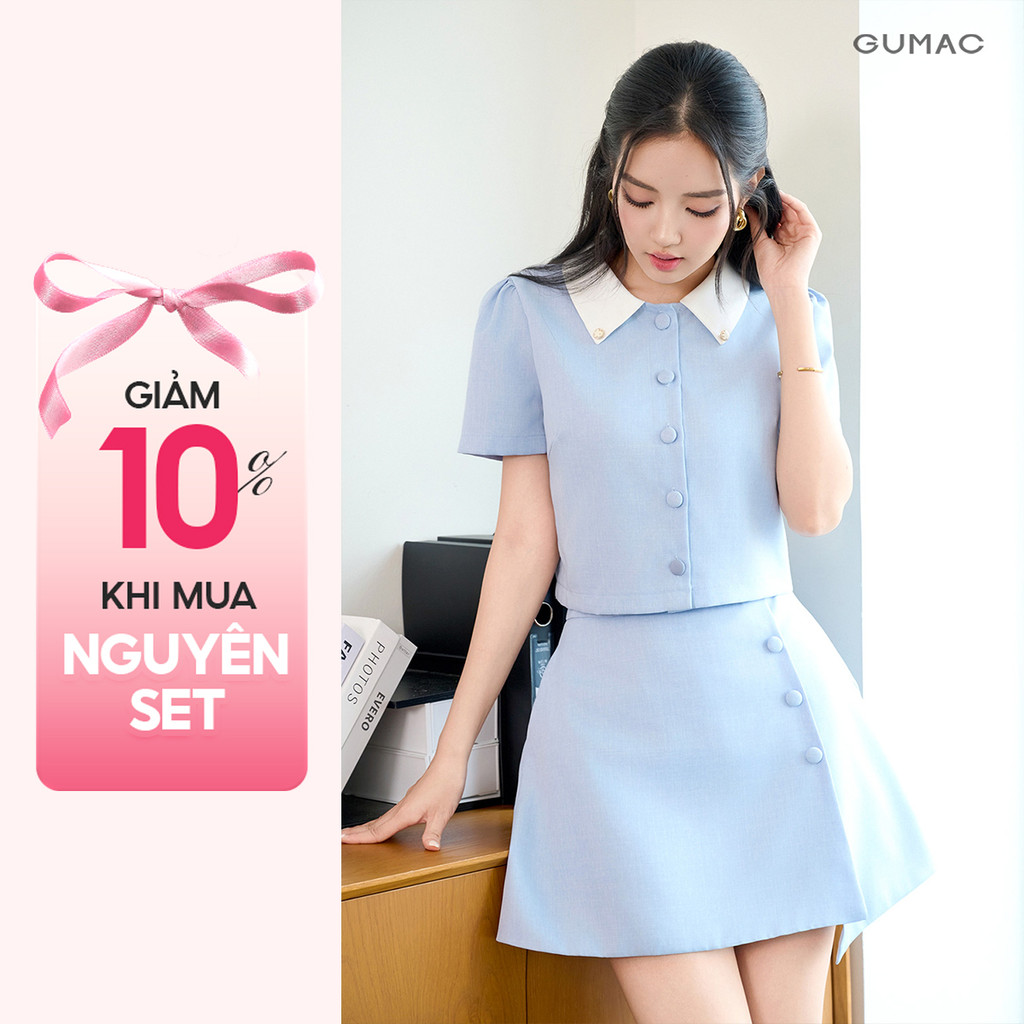 Set lẻ Áo dáng lửng phối cổ thời trang GUMAC AF07053  - Chân váy A thời trang GUMAC VF07052