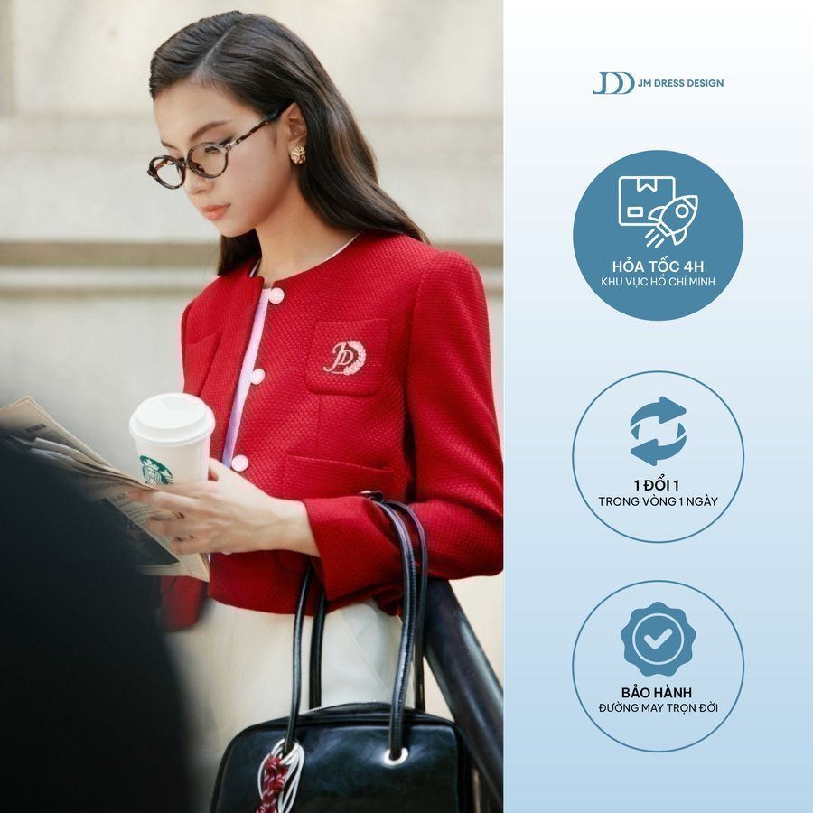 Áo blazer dáng suông cổ tròn 4 túi ốp 5B11.2408TW, áo blazer suông dáng ngắn thiết kế bởi JM Dress D