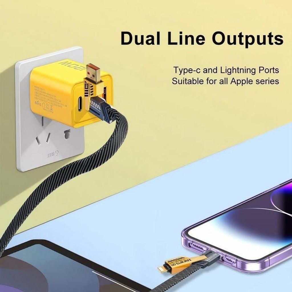 Đầu sạc 120W+Cáp sạc 4 trong 1, Cáp sạc nhanh 65W Loại C Đa chức năng, sạc nhanh 4 trong 1 phucdiens