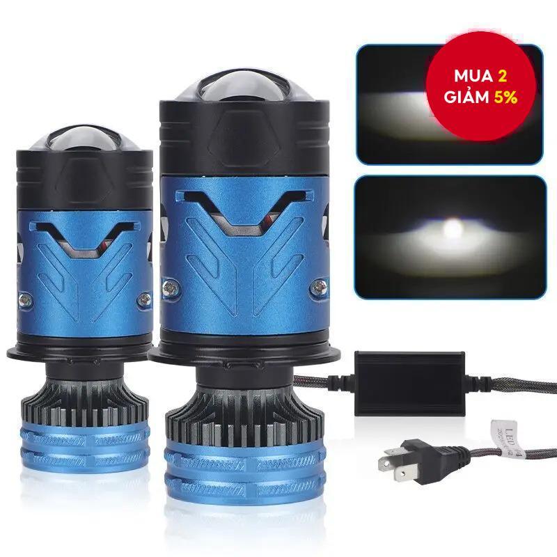 Đèn LED đầu xe H4 12V Mini Lens Siêu Sáng Hi/Lo Beam Ánh Sáng Trắng 6000K cho Ô Tô & Mô Tô Mẫu Tương