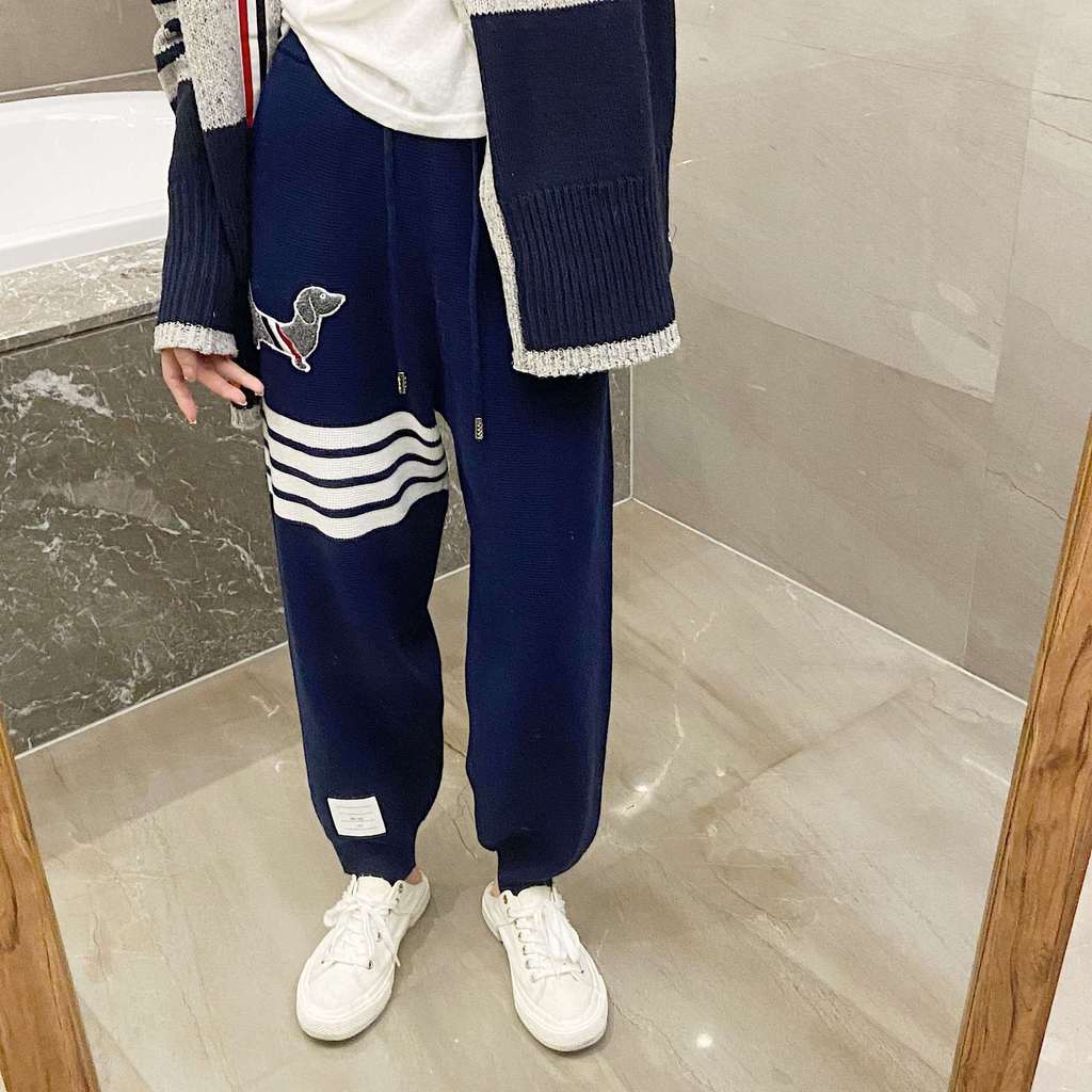 LOG9 Thom Browne Women's waffle knit jogger pants25Autumn and winter college style puppy four-stripe
