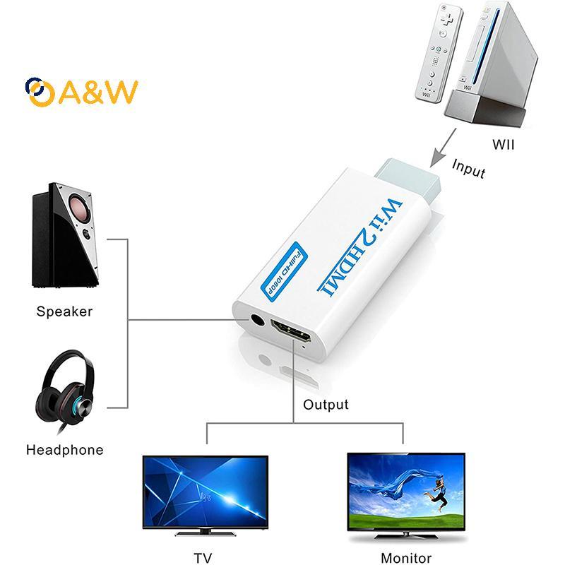 A & W 1Pc Wii Sang HDMI Adapter 2HDMI Full HD Bộ Chuyển Đổi Đầu Ra Âm Thanh Cho PC HDTV